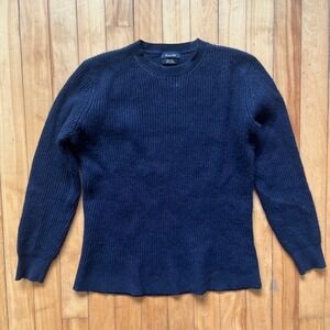 Massimo Dutti Men's Navy Blue Crew Neck Long Sleeve Sweater Cotton Wool Blend